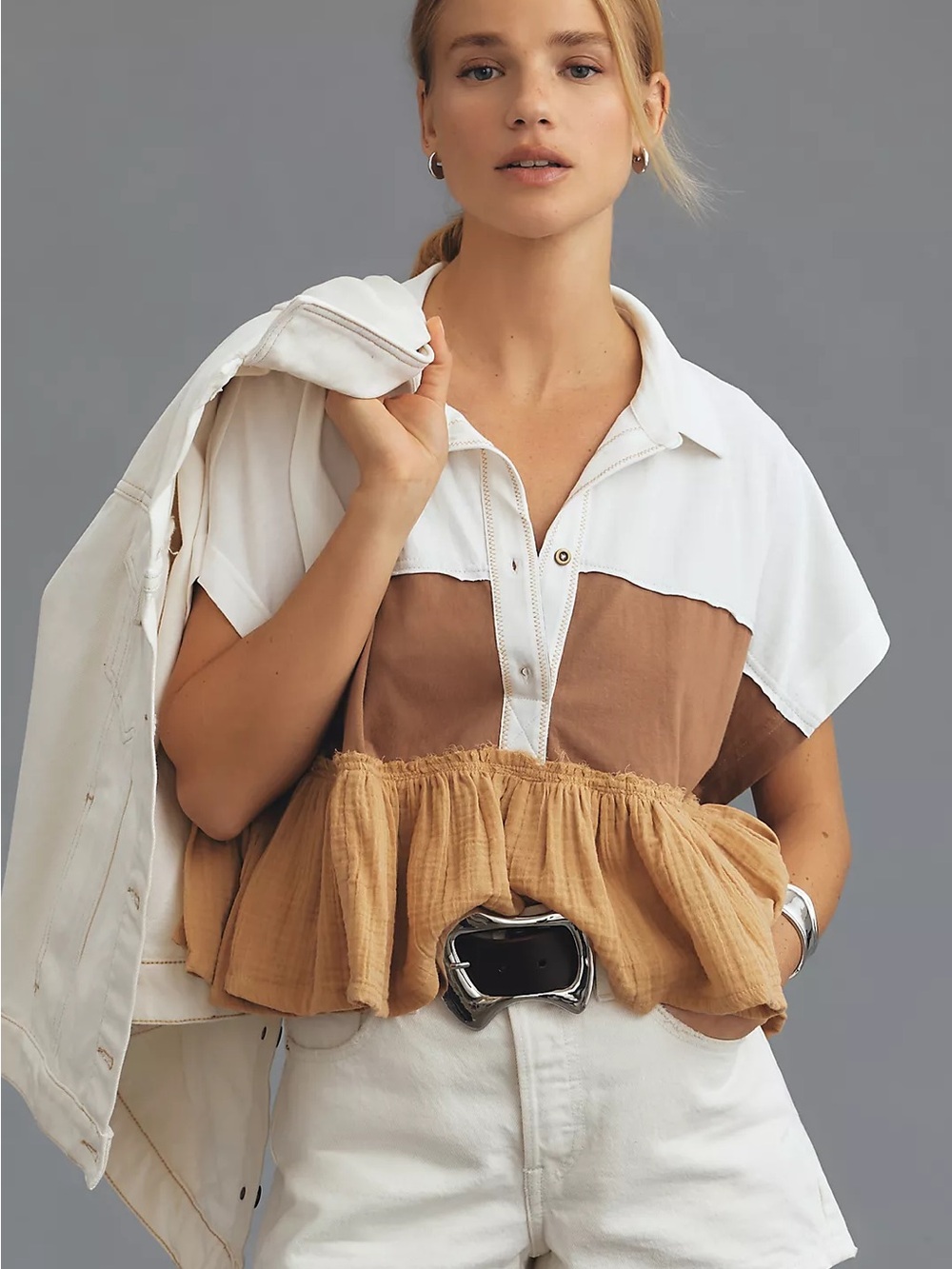 Anthropologie Pilcro Bonfire Rugby Tiered Ruffle Top